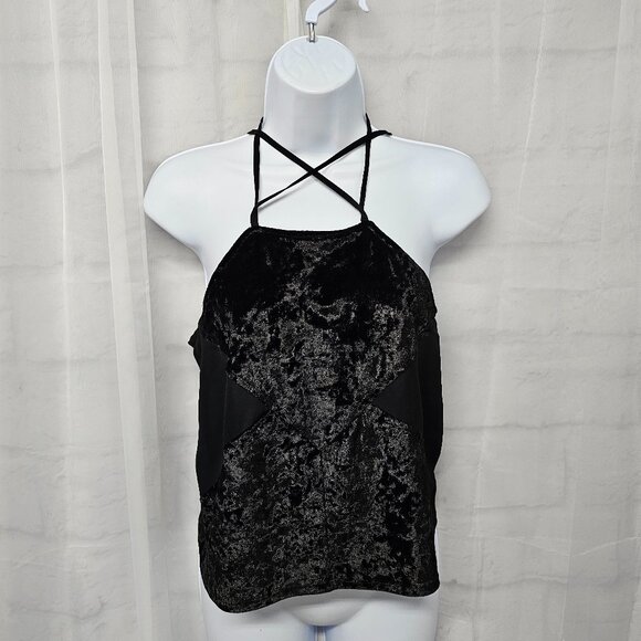 Tobi Black Velvet Sheer Tank Top Y2K Goth Boho Fairy Club Party S - Picture 1 of 12